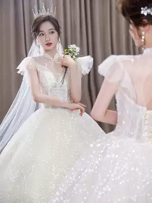 French wedding dress 2021 new bride main yarn summer temperament retro big tail small man high-end sense of court style