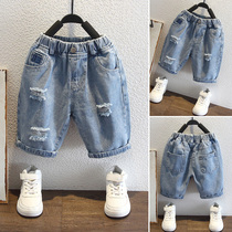 Boy shorts summer clothing thin section 2022 Summer new children net red Broken Cave Jeans Baby Foreign Air 50% pants