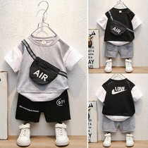 Boy suit Summer children Backpack short sleeves Two sets of children handsome sports summer clothes baby thin wave clothes