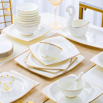 Bowl set home simple Jingdezhen ceramic bowl set with light luxury European gold-edged bone china tableware set Bowl