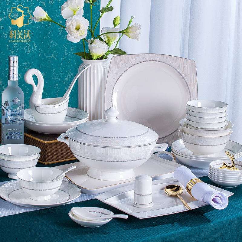 High-end cutlery light extravagant Jingdezhen Bone Porcelain Bowl tray upscale Combined Nordic Wind minimalist Dishes Suit Home Jo