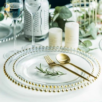 Komei European style ins Wind gold Penh beads order Western food glass tableware salad plate creative dish steak plate home