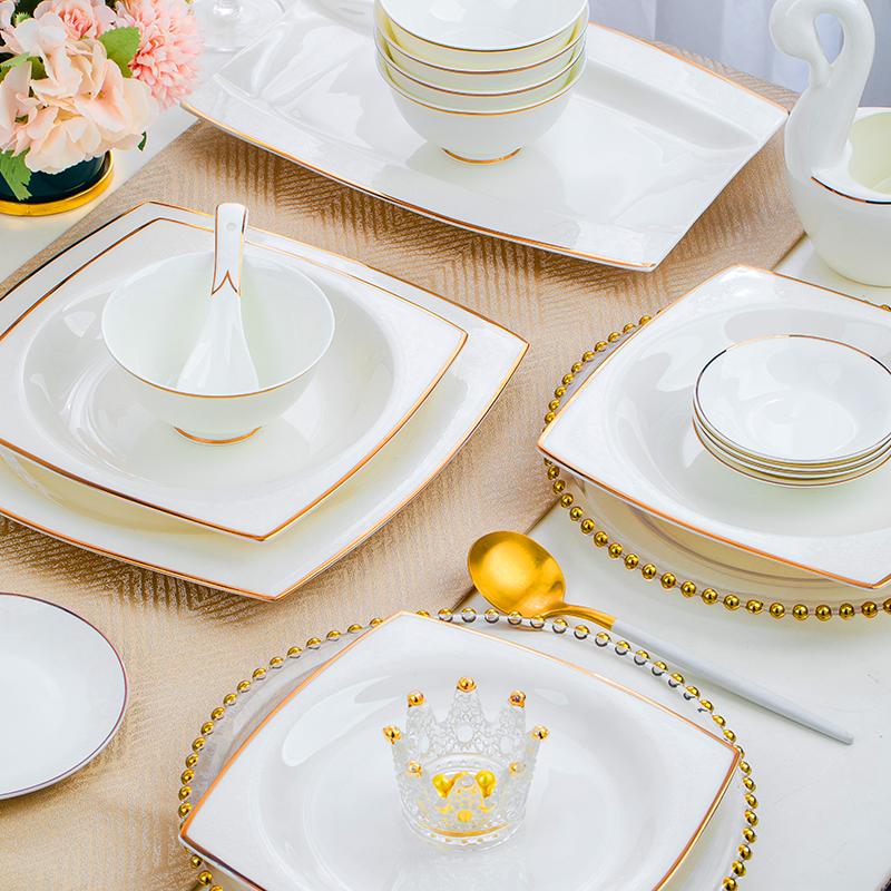 Jinqiu Link DIY Free with dish suit household Jingdezhen Bone Tableware Bowl Dish combination