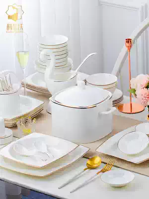 Bowl set home simple Jingdezhen ceramic bowl set with light luxury European gold-edged bone china tableware set Bowl