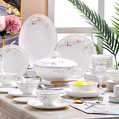 Dish set Household simple light luxury European-style bowl set Jingdezhen ceramic bone china tableware set modern combination