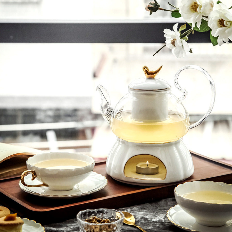 Eurostyle minimalist light lavish tea with tea black tea pot candle cooking fruit tea ceramic glass English-style afternoon tea tea maker