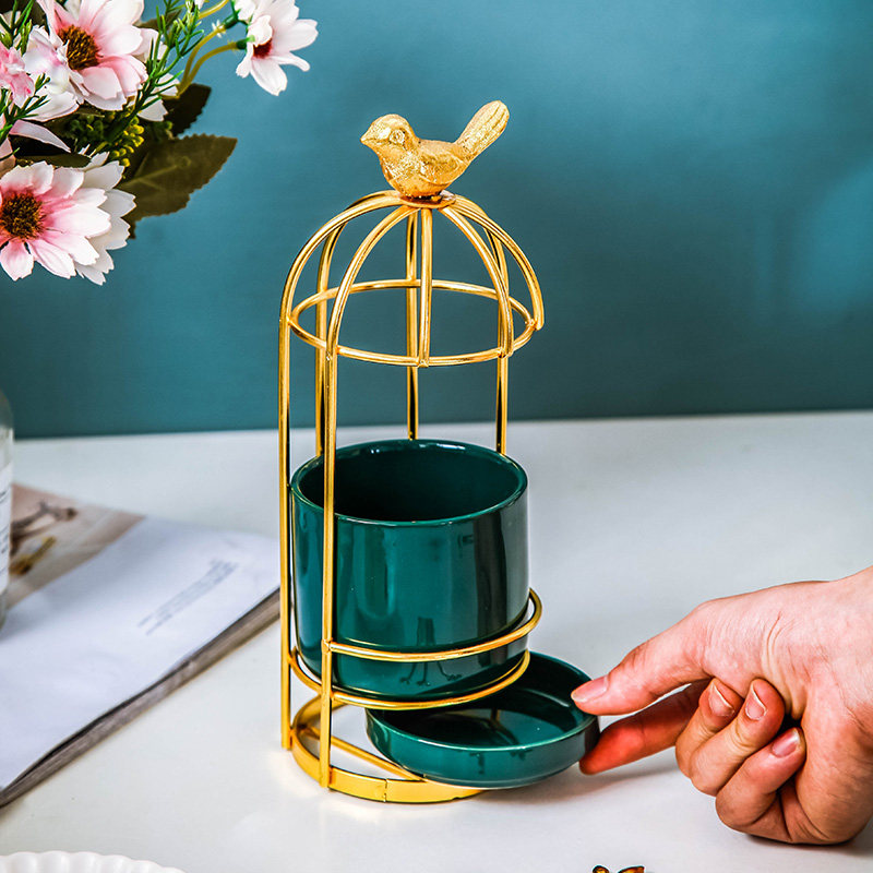 Nordic ins light luxury iron fruit tea double storage tube Golden mixing spoon storage equipment living room afternoon tea