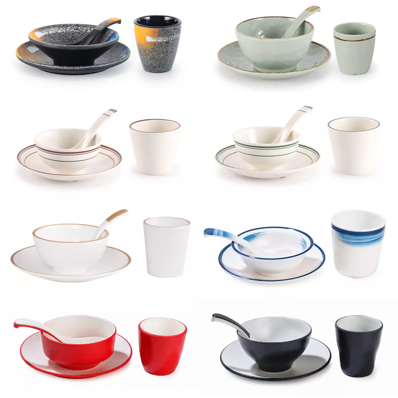 Melamine Hot Pot Restaurant Tableware Four-Piece Set, Commercial Restaurant and Hotel Special Tableware, Plastic Imitation Porcelain Tableware Set