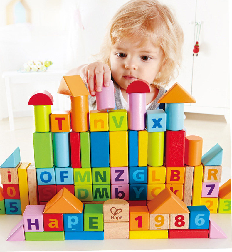 Hape Building Blocks Assembled City Building Wooden Parquet Soft Glue Puzzle to nibble on a pinch of a pinch of pail