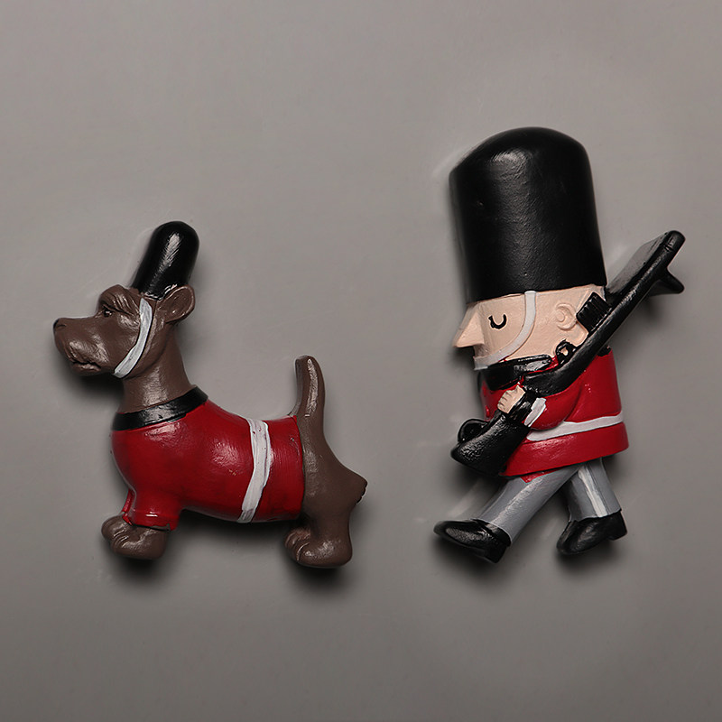 ins Euro style minimalist British soldier with dog fridge with magnet solid resin magnetic sticker with a decorative sticker