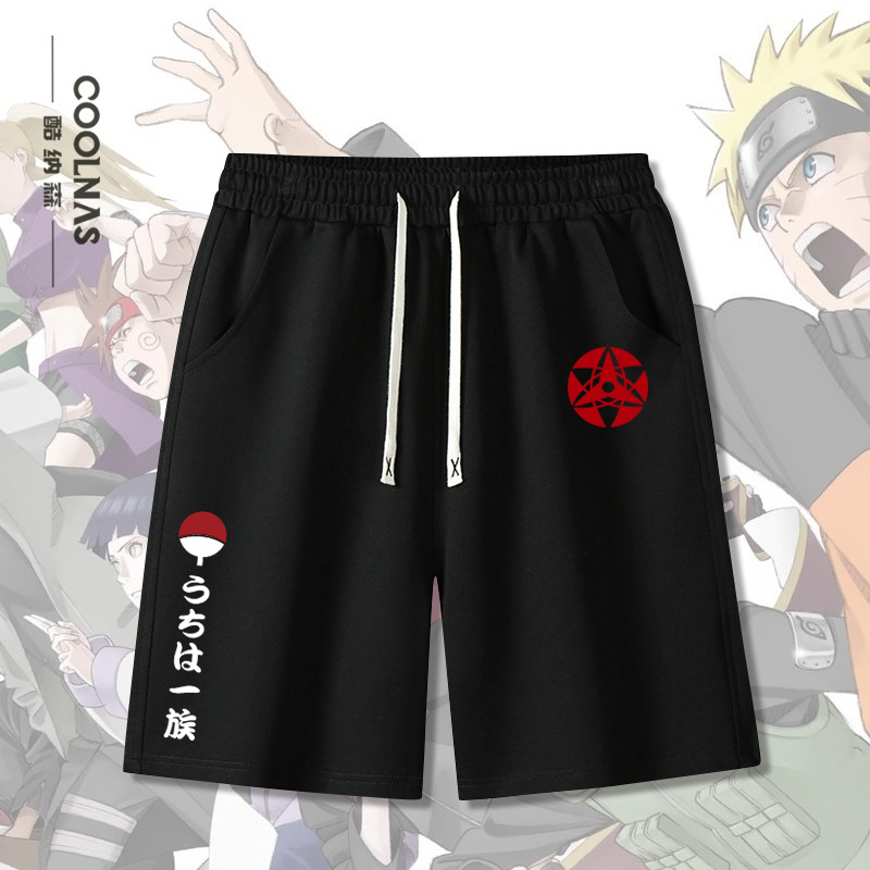 Naruto Japanese Anime Sharingan Peripheral Pure Cotton Shorts for Men, Summer Loose Casual Five-Point Pants Trendy