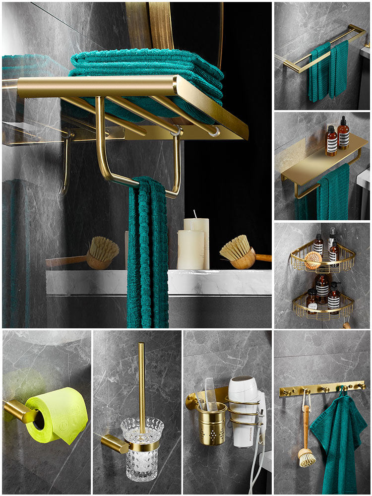 Light luxury wind brushed gold towel rack towel rack rack bathroom bathroom rack gold pendant stainless steel