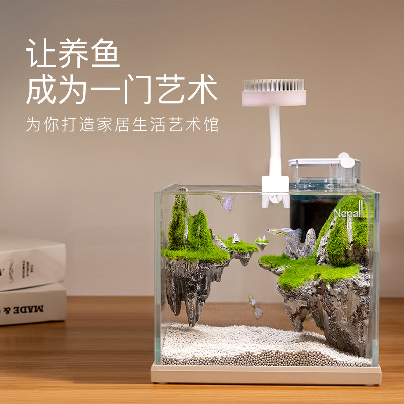 Nepall small fish tank Small living room desktop creative landscape household mini grass cylinder glass water-free ecological cylinder