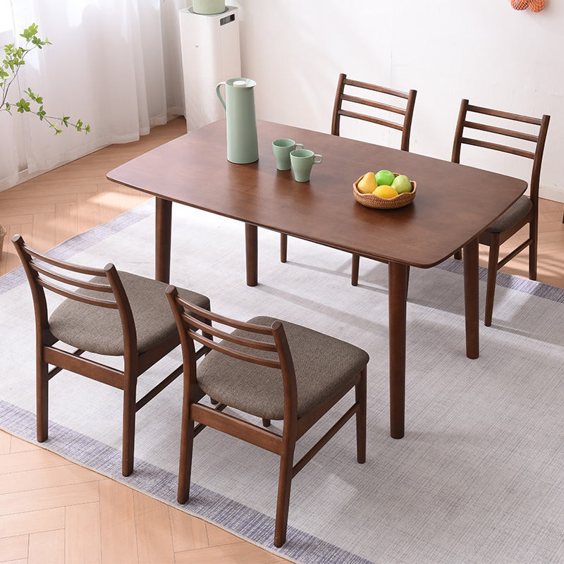 Table Chairs Combo Full Solid Wood Modern Minima Home Small Family Dining Room 4 People 6 People Eating Table Walnuts Wood Color