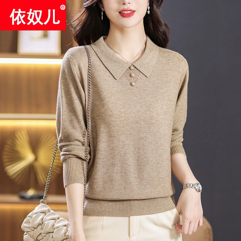 Silk Long-Sleeve T-Shirt Spring Wear for Women 2026 New Style High-End Polo Top for Mothers Beautiful Knitted Blouse