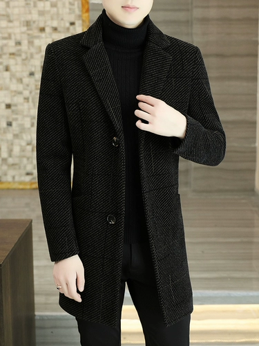 Демисезонное длинное шерстяное пальто для мальчиков, зимняя куртка для отдыха, средней длины, увеличенная толщина