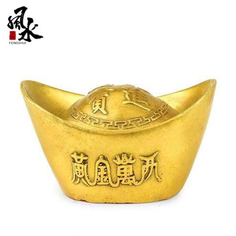 Pure copper lucky ingot ornament Large gold ingot Feng Shui lucky gathering wealth Wang new home living room decoration ornament