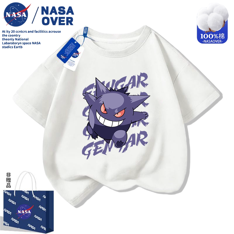 Детская хлопковая футболка NASA с героями мультфильмов "Покемон", новинка 2025 года, летняя милая футболка Geng ghost с короткими рукавами для мальчиков и девочек