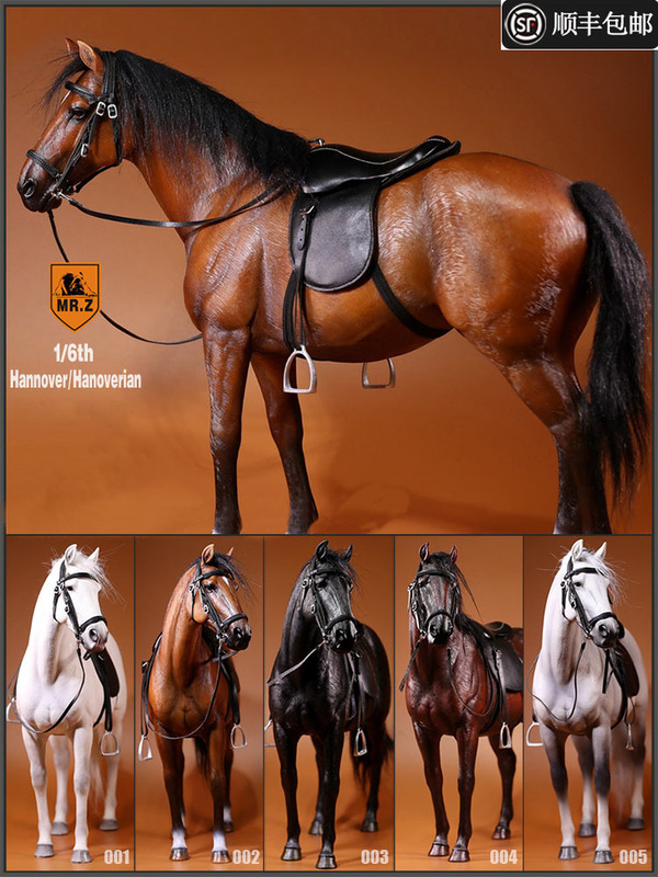 Mrz Brand Direct Sales Realistic Hanoverian Warmblood Horse Model Ornament with 1/6 Scale Soldier War Horse Figurine Toy Sculpture