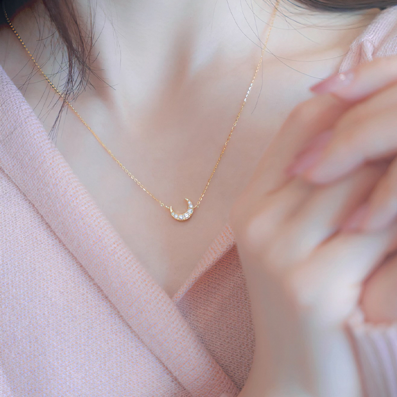 【Bloo·The Moon at the time】ニッチな軽い高級スターリングシルバーネックレス、14Kゴールドの高級鎖骨チェーン付き