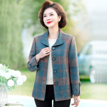 Middle-aged Mom Spring and Autumn Plaid Fur Coats 2024 Spring Clothes Mid-Aged Womens Clothing Foreign Granny Clothing Short blouses