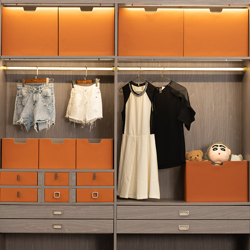 Leather storage box household clothes sorting box bed bottom model room drawer type large-capacity leather cloakroom customization