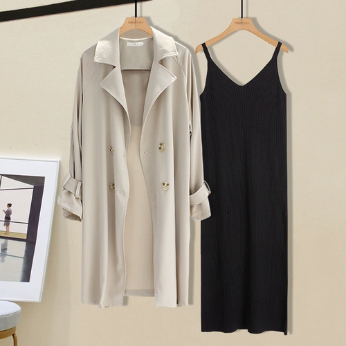 Осенний комплект, плащ, майка, платье, коллекция 2021