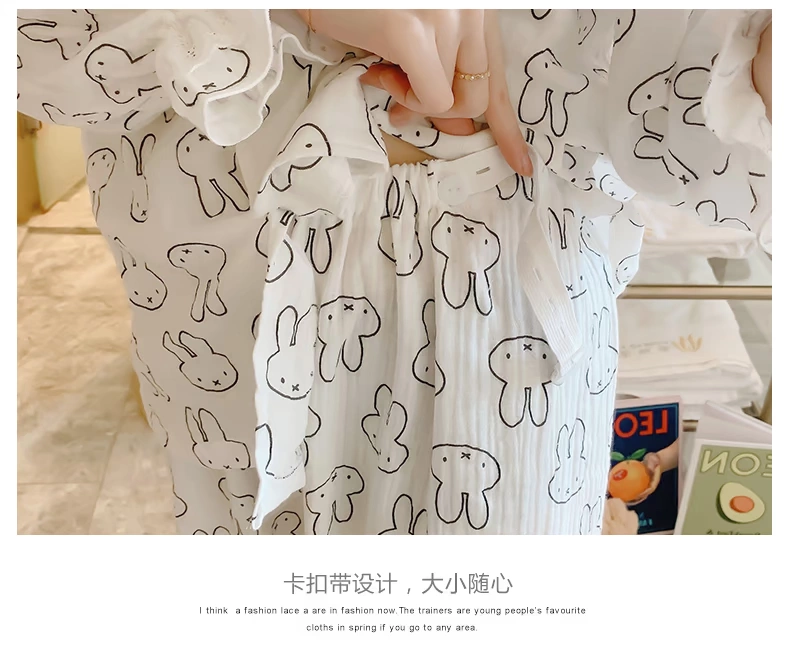 Quần áo giam giữ mùa hè mỏng phần phụ nữ mang thai sau sinh đồ ngủ cotton gạc bà mẹ cho con bú từ tháng sáu đến tháng chín bộ đồ hai mảnh tại nhà - Giải trí mặc / Mum mặc