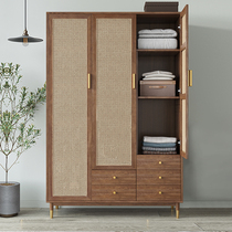 Nordic Rattan Wardrobe Brief Small Household Type Home White Wax Wood Day Style Bedroom Light Extravagant Three Doors Modern Solid Wood Closet