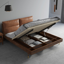 Nordic Solid Wood Bed Light Lavish Genuine Leather Bed White Wax Wood Hu Peach Color 1 8 m 1 5 Storage Bed Master Bedroom With High Box Double Bed