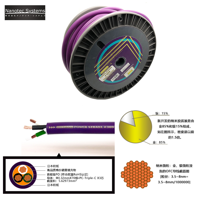 Japan Nanotec PS309 Nanogold 5 6 square bus power amplifier rear power power cord Fever line