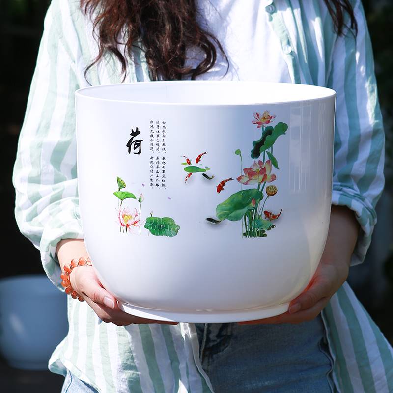 Narcissus Flower Pot with Large Diameter, Non-Porous, Suitable for Money Grass, Flower Pots, Bowl Lotus, Single-Leaf Lotus, Resin Chinese-Style Imitation Porcelain Lotus Pot