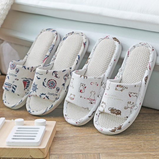 Parent-Child Linen Cartoon Children's Slippers Spring and Summer Korean Style Indoor and Outdoor Women's Slippers Home Fabric Wooden Floor