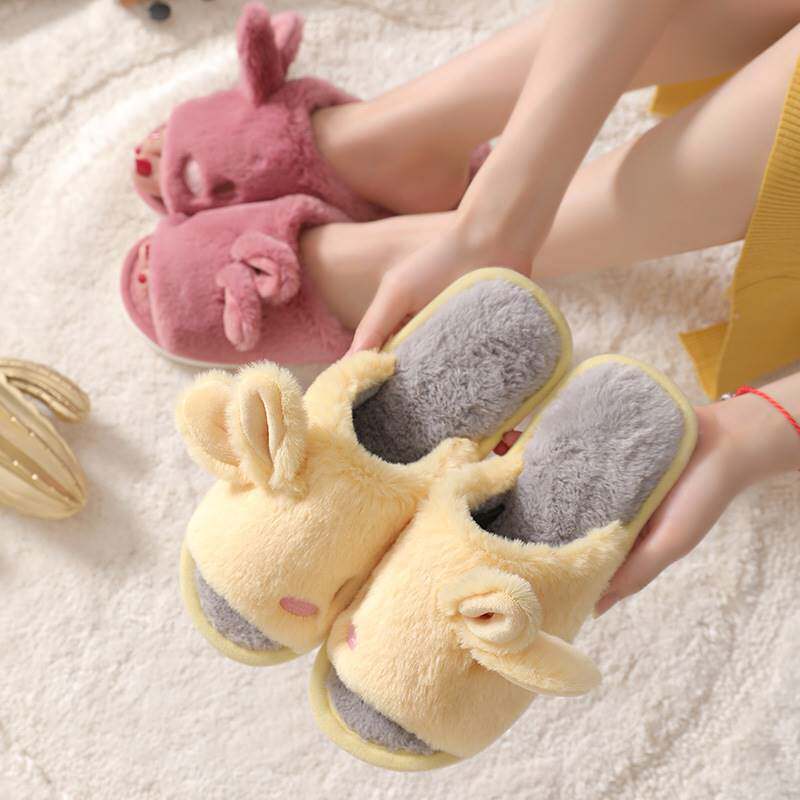 Trendy Cotton Slippers Women Autumn Winter Indoor Thick Bottom Pregnant Women's Moon Shoes Rabbit Ears Cute Winter Warm Home Shoes 