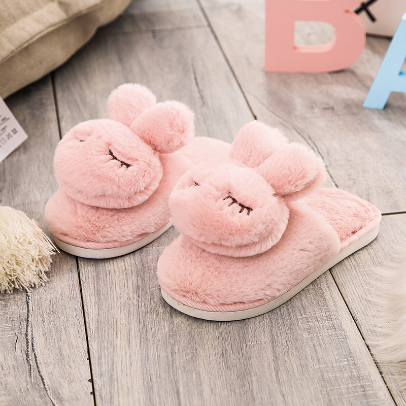 Autumn Winter Children Cotton Slippers Cute Cartoon Meng Cute Rabbit Fur Wool Slippers Plus Suede Thickened Warm Plush Slippers Manufacturer 
