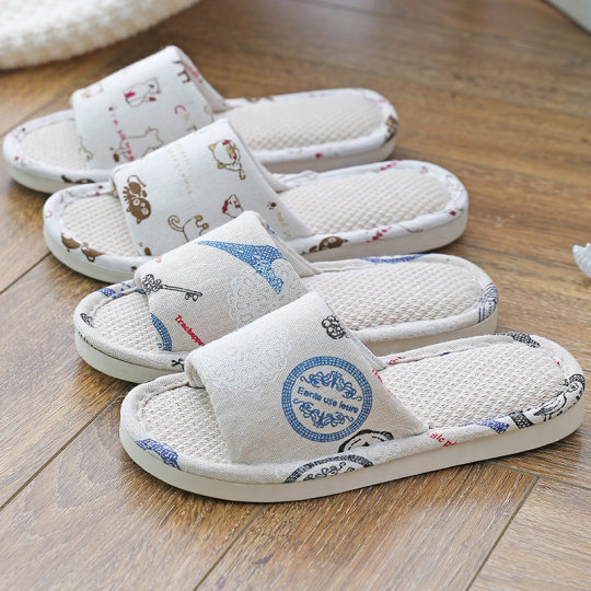 Parent-Child Linen Cartoon Children's Slippers Spring and Summer Korean Style Indoor and Outdoor Women's Slippers Home Fabric Wooden Floor