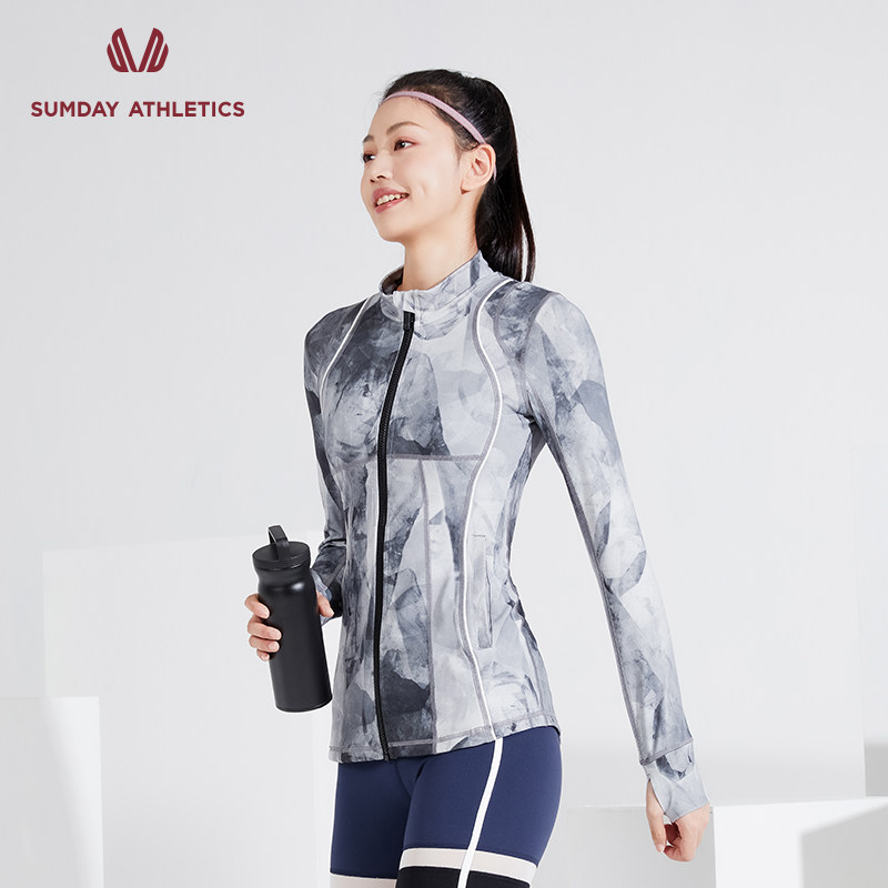 Sumday sports blouses female fitness long sleeve retro grey streaks for running tight sports jacket casual-Taobao
