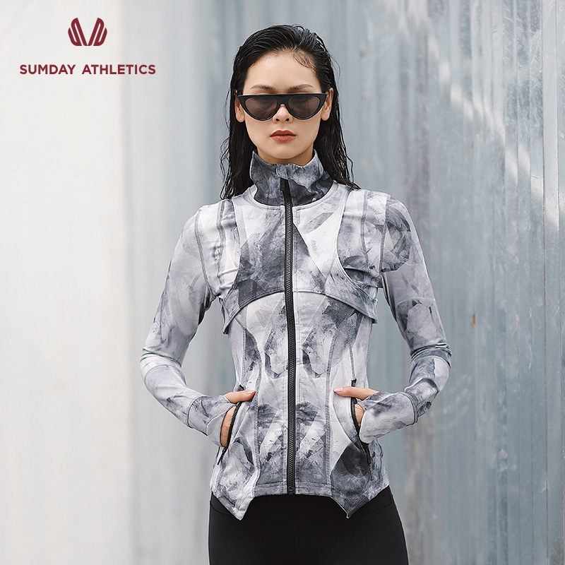 Sumday Sports Blouses Women Fitness Room Long Sleeves High Collar Speed Dry Printed Running Tight Sports Jacket Suck Sweat-Taobao