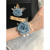 Wedding bridesmaid wrists flower Mei Mei Wedding Sisters Handflower simple blue flowers bride Korean Bride Bride Bride Bride Bride Bride