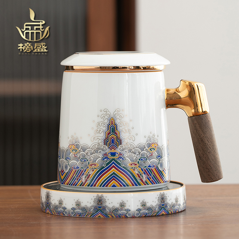 Room Bubble Tea Cup JingdeTown Ceramic Mark Cup with Cover Office Tea Separation Personal High-end Cup