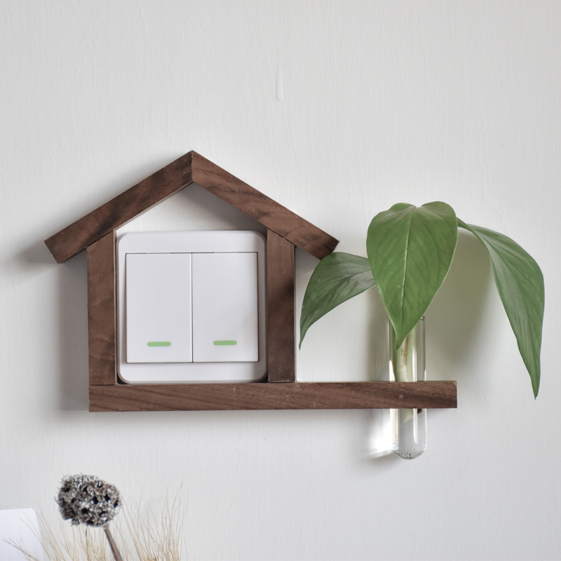 Nordic style solid wood single open switch paste creative personality log wall sticker Socket protection set decoration hanging decoration Hanging decoration