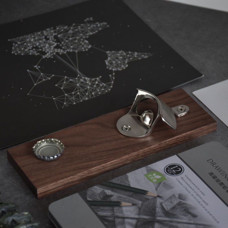 Net red shake sound Solid wood black walnut incognito refrigerator magnetic sticker Wall-mounted beer screwdriver personality bottle opener