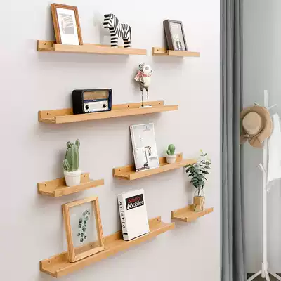 Nordic log style shelf household decorative wall storage single-shaped partition perforated installation wall solid wood partition