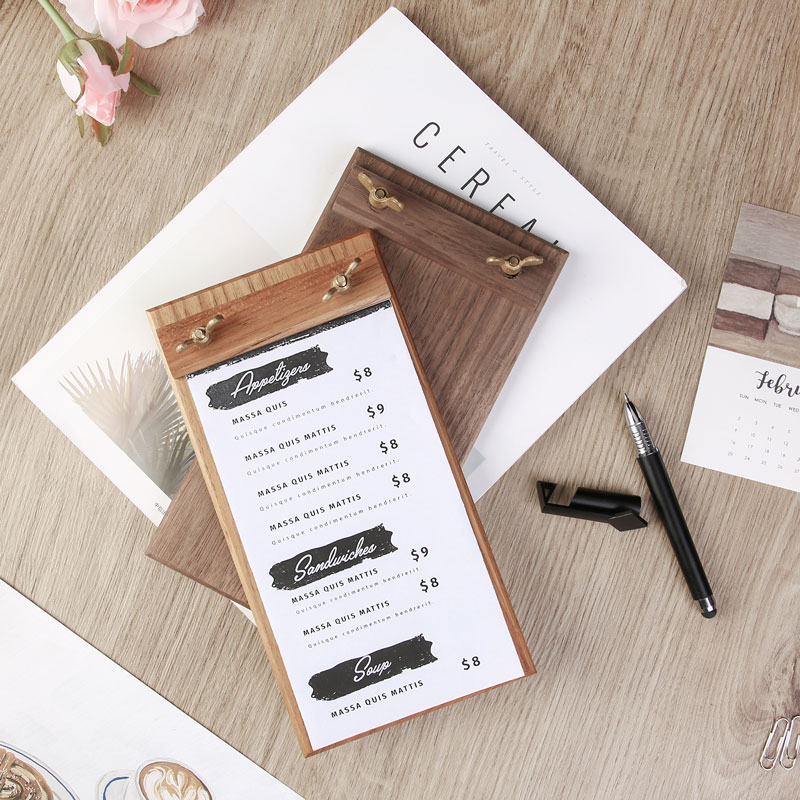 Retro Sign Design Coffee Shop Dot Single Pinch Point Vegetable Plywood Menu Clip Brass Solid Wood Display Card Milk Tea Shop