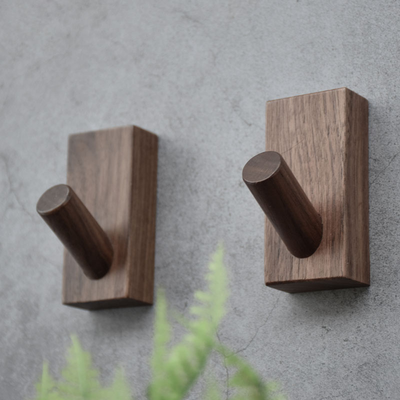 Solid wood hook creative personality Nordic style Bedroom entrance door back hanging hook No trace free punch hook hanging wall