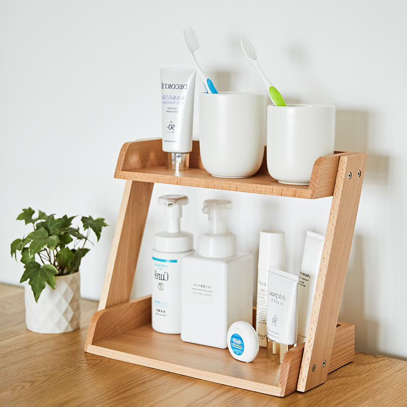 Nordic net red shop Style Desktop containing double partition small bookshelf Solid wood Decorative Creative Finishing shelf