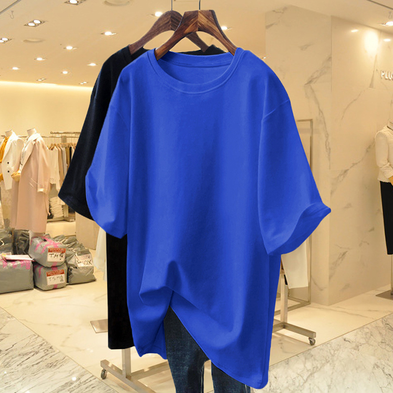 Klein Blue Solid Color Plain College Entrance Exam Special Short-Sleeved T-Shirt for Women, New Summer Style, Long Loose European-Style Oversized Top