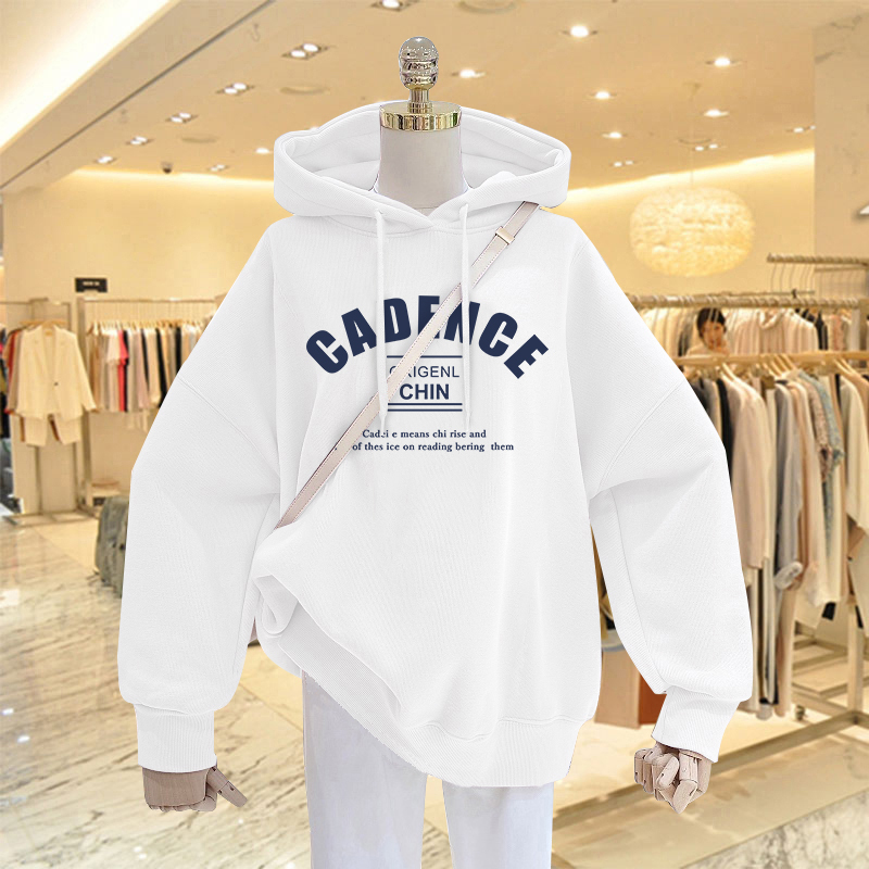 White Loose Mid-Length Hooded Sweatshirt for Women, 2025 Spring and Autumn Thin New Style European Oversized Fleece-Lined Thick Coat for Winter