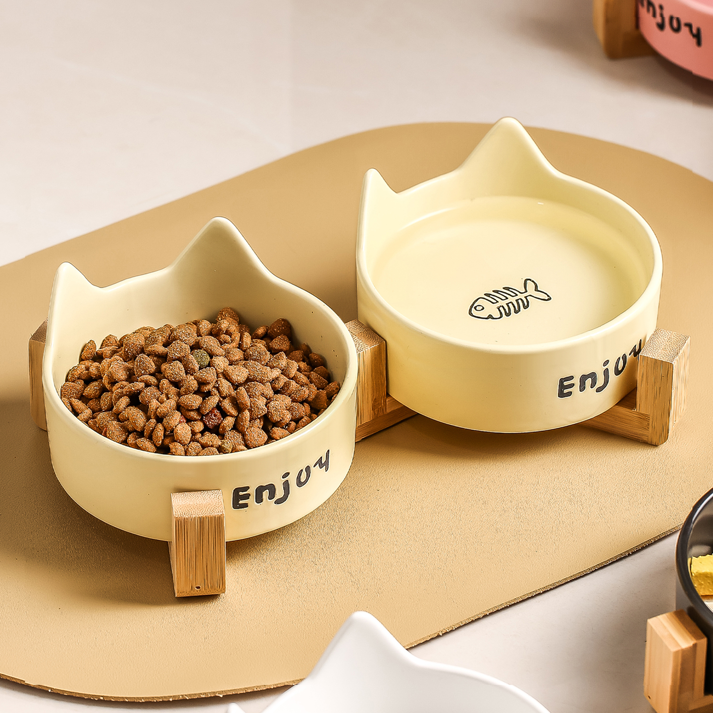 猫用ボウル セラミック製 猫用フードボウル ペット用ボウル 飲用水ボウル フードボウル オールインワン 猫用ライスボウル 犬用ボウル 転倒しにくい 首保護