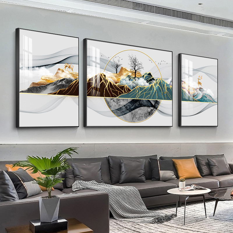 New Chinese living room decorates modern minimal sofa background wall wall painting light luxury wall hanging painting